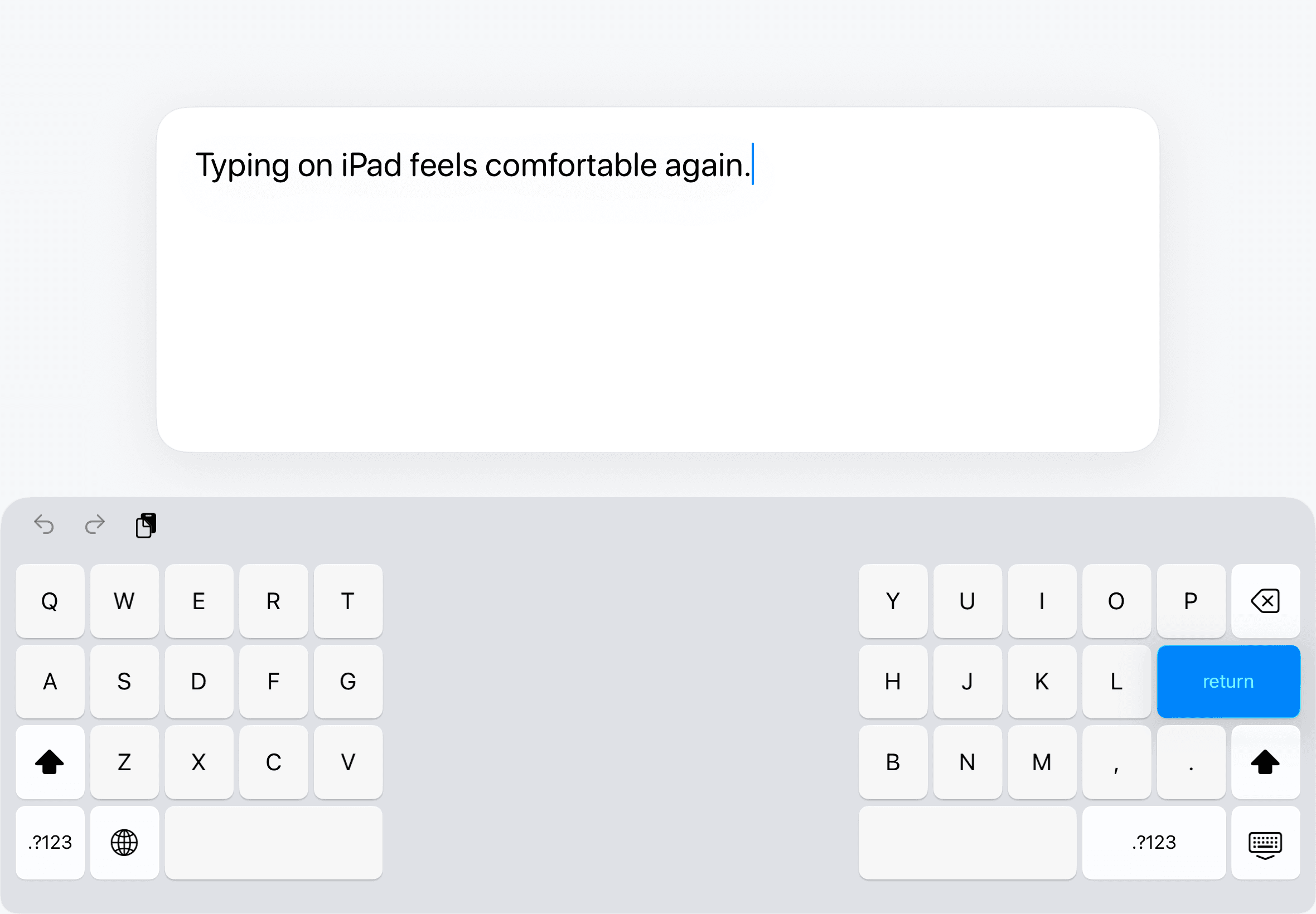 Split Keyboard open below a writing area on an 11-inch iPad Air